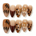Leopard Print 3D Flower Almond Press-On Nails