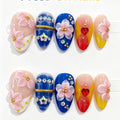 Blue Yellow Butterfly Floral Almond Press-On Nails