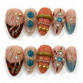 Nude Brown Blue Gem Almond Press-On Nails