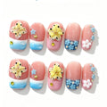 Ocean Wave Yellow Flower Short Square Press-On Nails