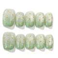 Green Gradient Yellow Polka Dot Short Square Press-On Nails
