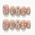 Nude Cat Eye Heart Rhinestone Short Square Press-On Nails