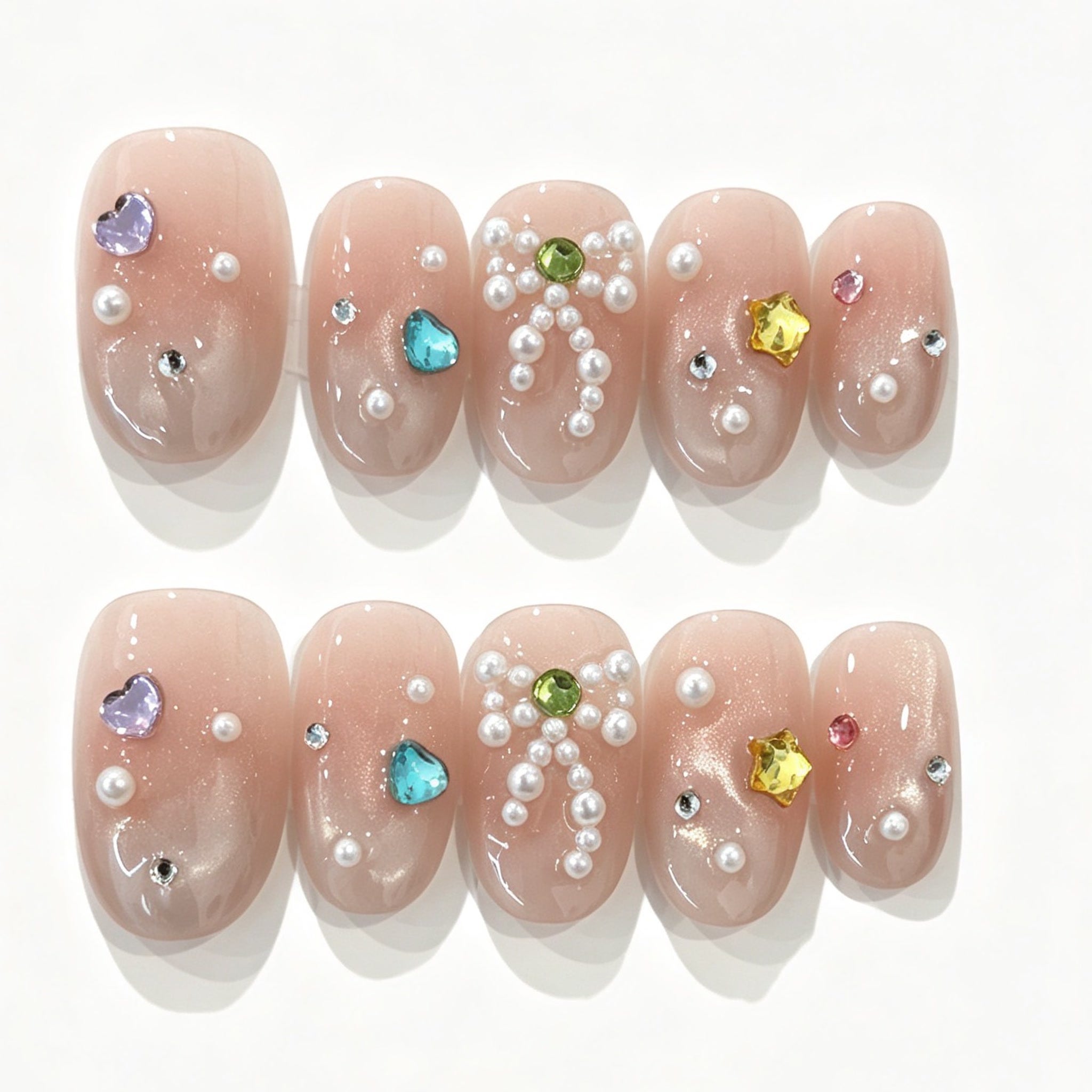 Nude Cat Eye Heart Rhinestone Short Square Press-On Nails