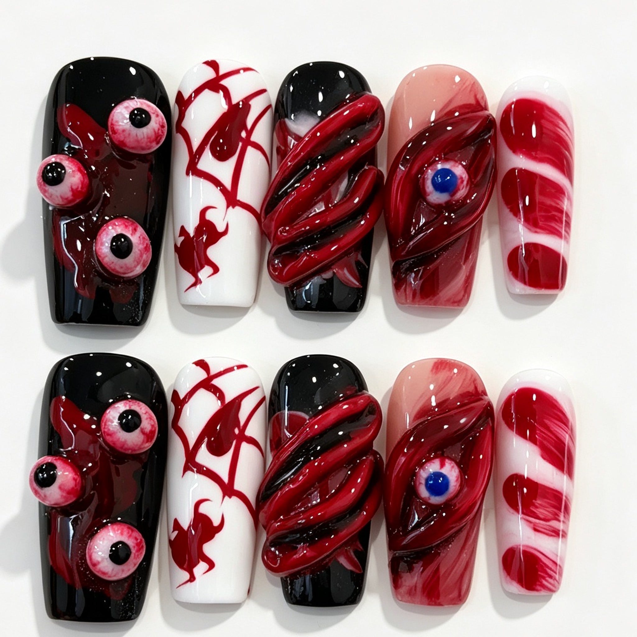 Black Red Halloween Eye Almond Press-On Nails