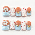 Blue White Floral Polka Dot Short Square Press-On Nails