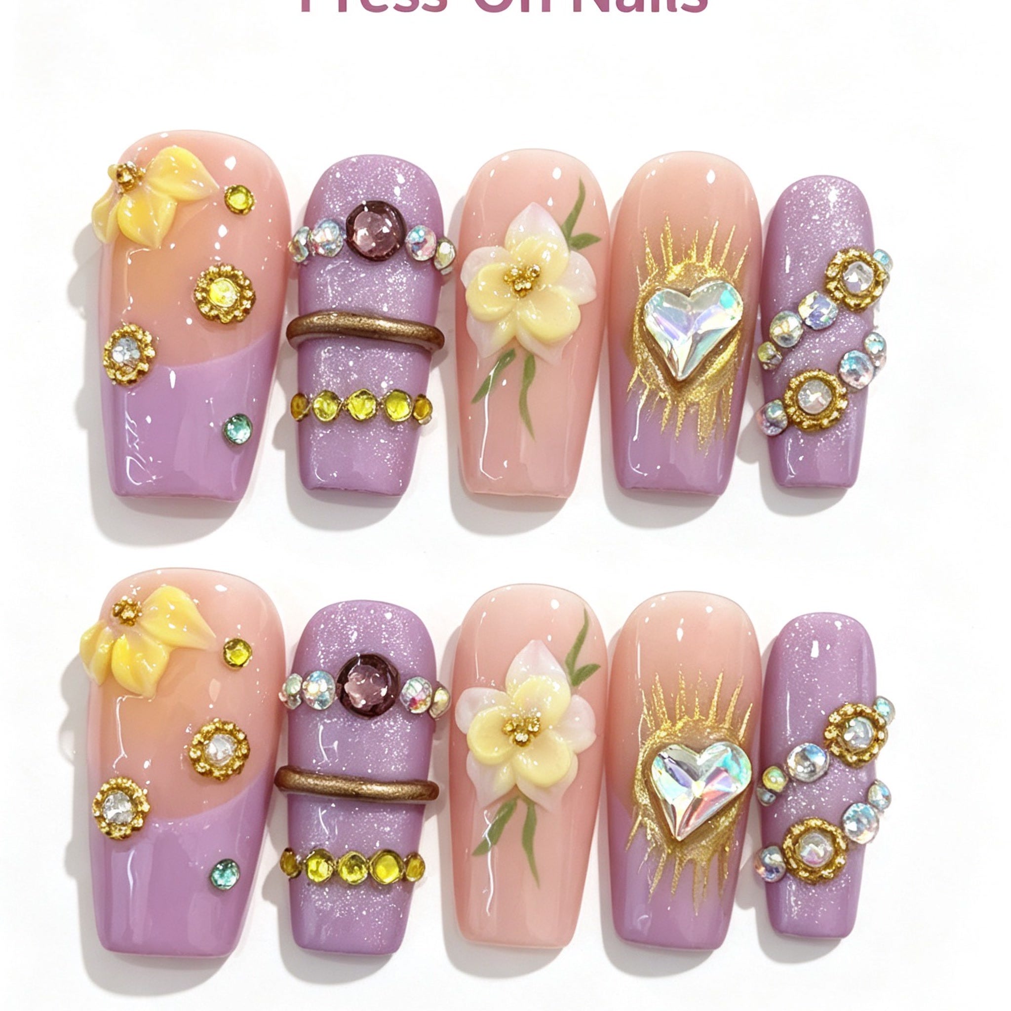 Purple Pink Butterfly Gem Almond Press-On Nails