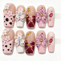 Pink Flower Leopard Print Almond Press-On Nails