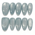 Sky Blue Cat Eye Almond Press-On Nails