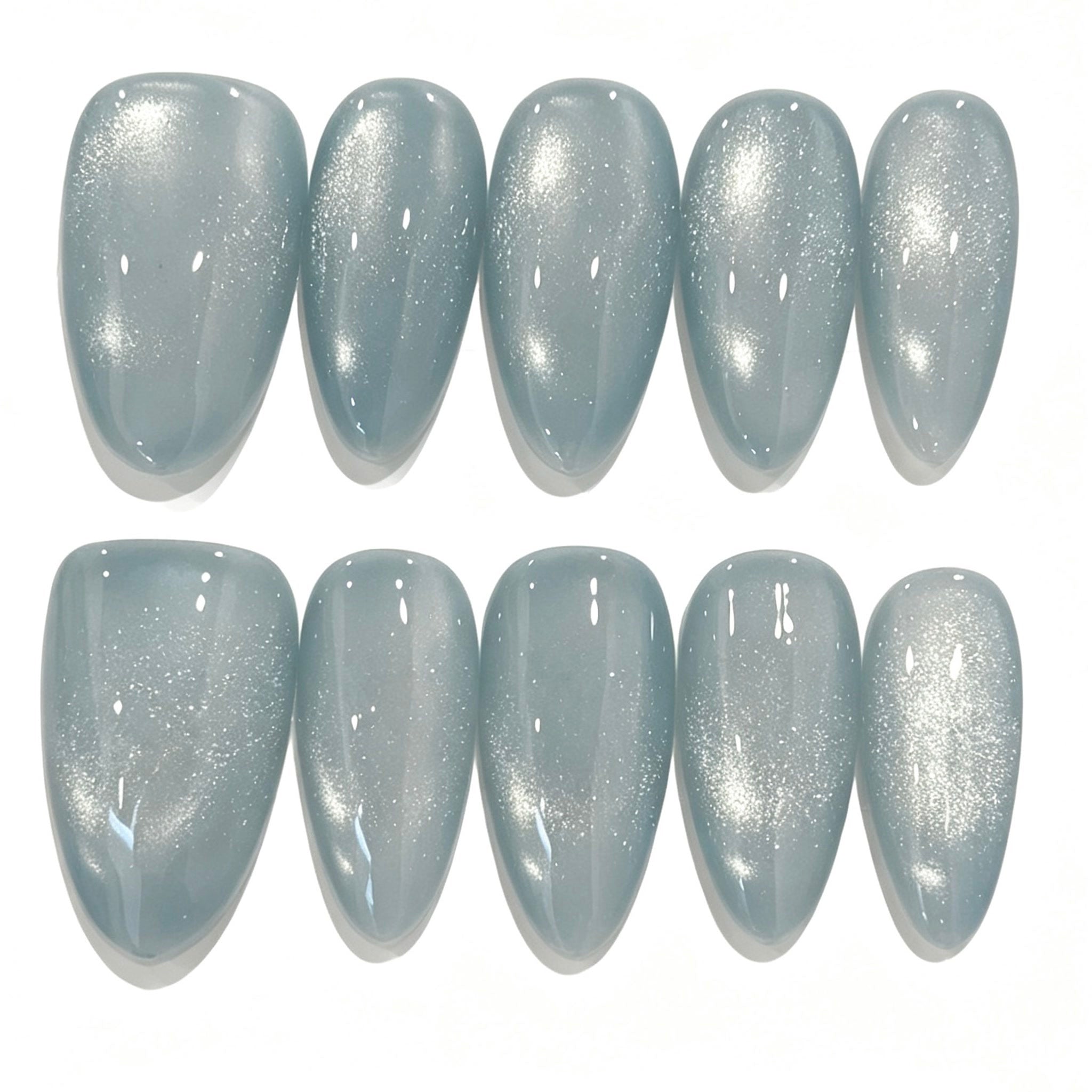 Sky Blue Cat Eye Almond Press-On Nails