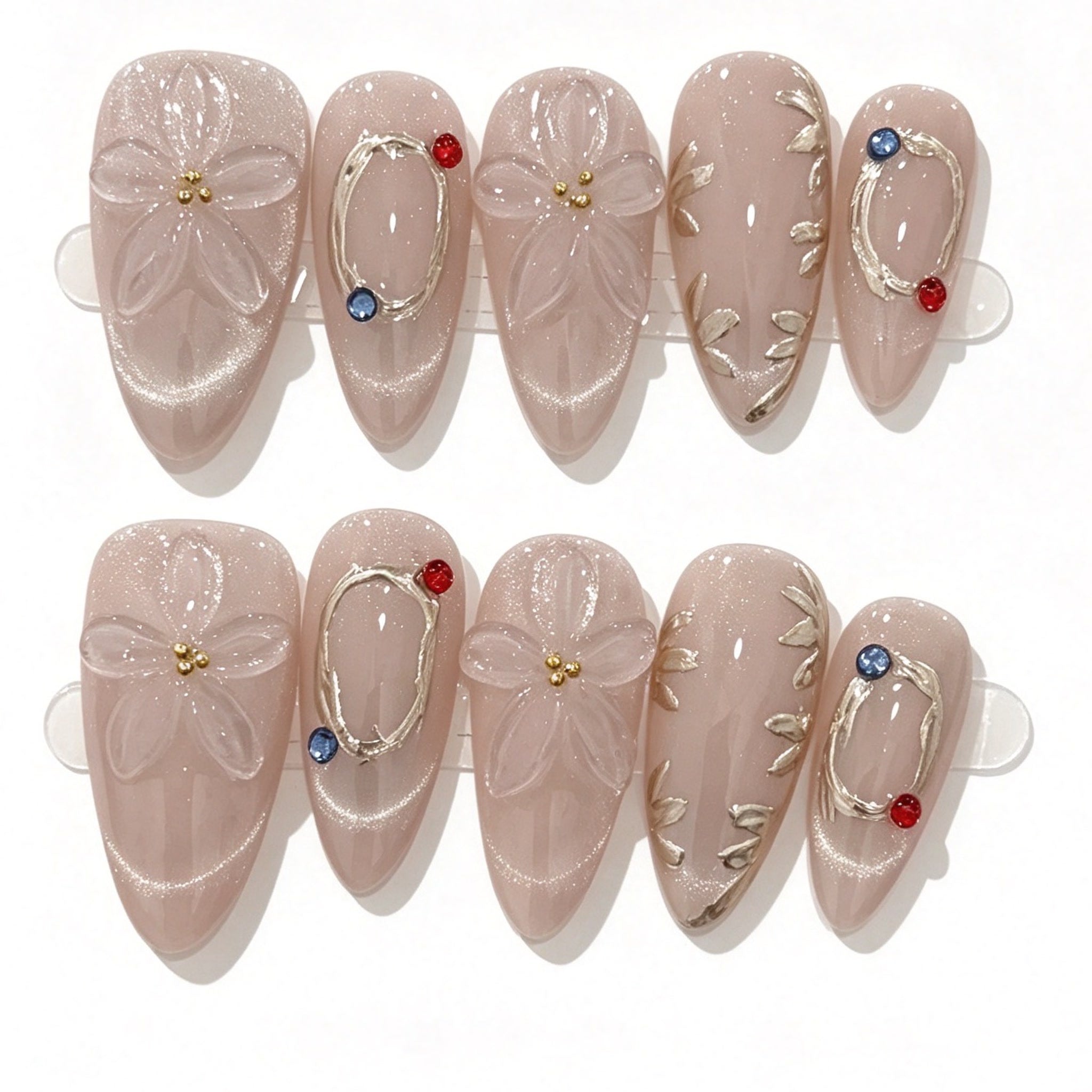 Nude Pink Flower Charm Almond Press-On Nails