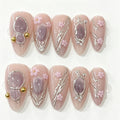 Nude Pink Purple Heart Almond Press-On Nails